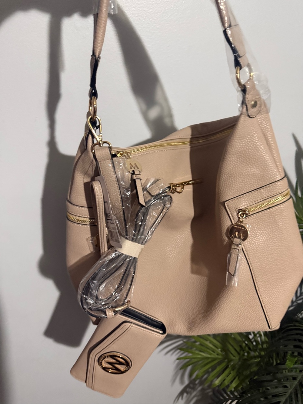 Classic Beige Shoulder Bag with Detachable Pouch